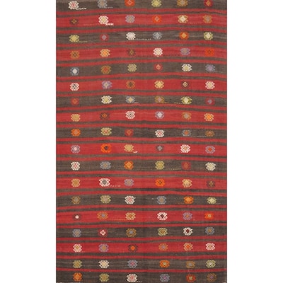 Hand Woven Oriental 100% Wool Carpet Southwestern Tribal Red Kilim Area Rug - 10' 4'' X 6' 7''