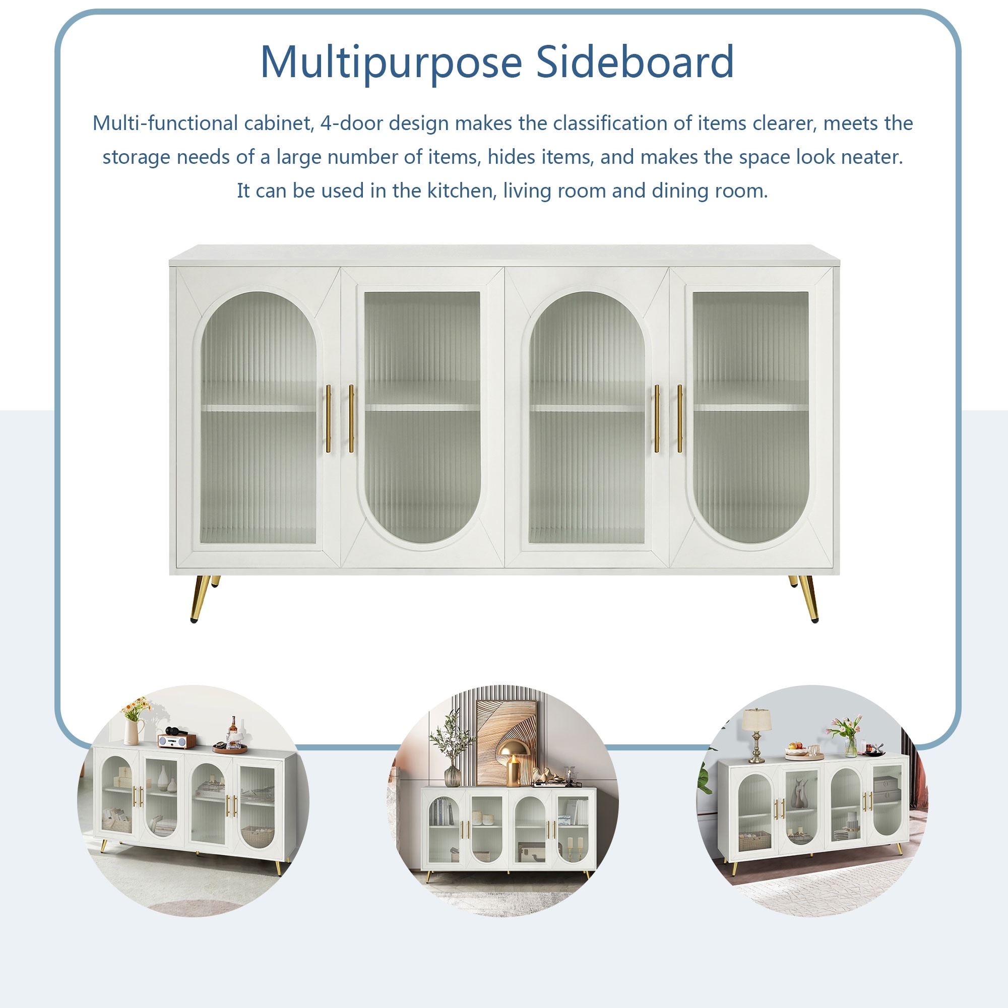 Wood TV Stand with Storage Cabinet & Adjustable Shelves