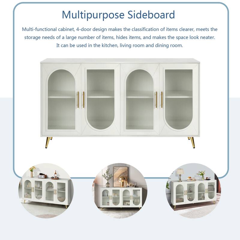 Wood TV Stand with Storage Cabinet & Adjustable Shelves - Antique White