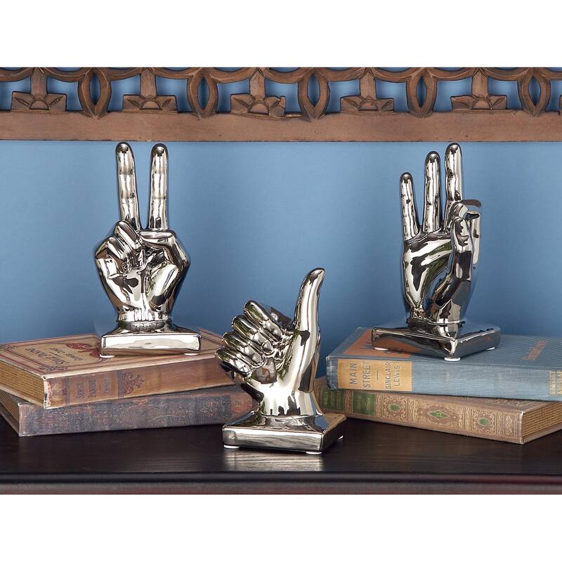 Porcelain Ceramic Hands Sculpture - Set of 3 Silver - CosmoLiving by Cosmopolitan - 3"W x 4"L x 6"H