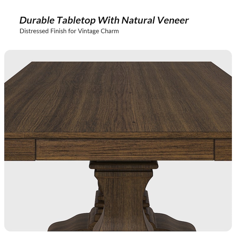 Pawel 86" Farmhouse Double Pedestal Dining Table with Two Built-in Divided Drawers by HULALA HOME