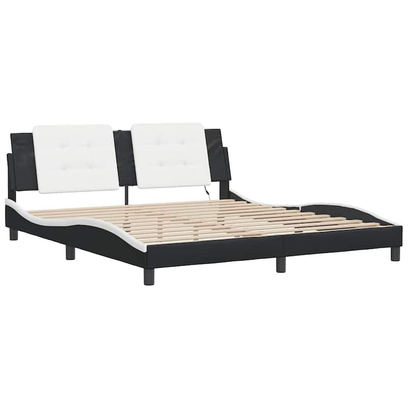 vidaXL Bed Frame with LED without Mattress "Zadar" Black and White 183 x 83.9 " - 183 x 3 x 18.9 "