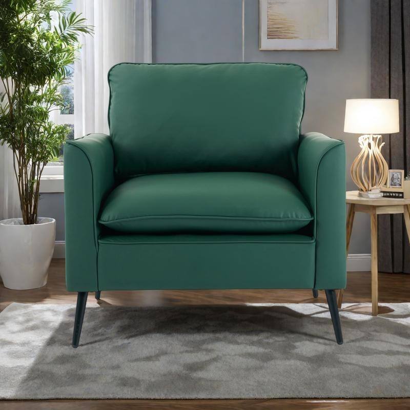 Leather Accent Chair with Cat Paw Design and Nordic Retro Single Sofa - Green