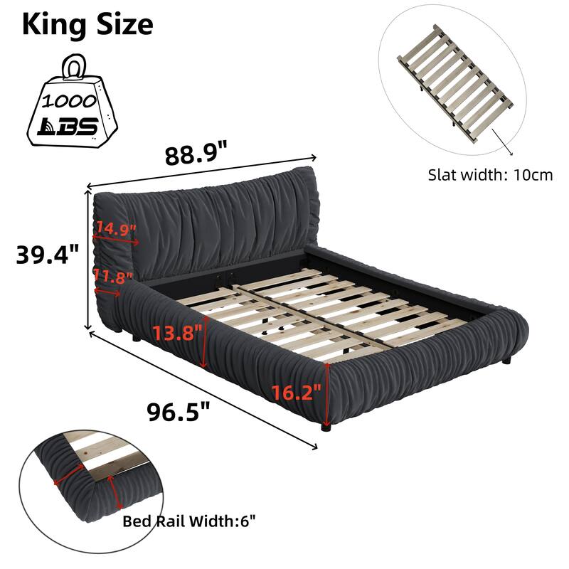 King Size Luxury Upholstered Platform Bed with Removable Cushion and Solid Wood Frame
