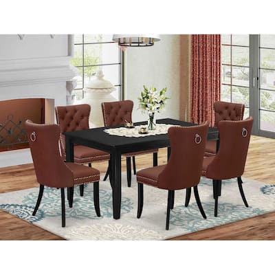 Rustic Dining Table Set with 6 Chairs - Black Kitchen Table Set - 7 Piece Set