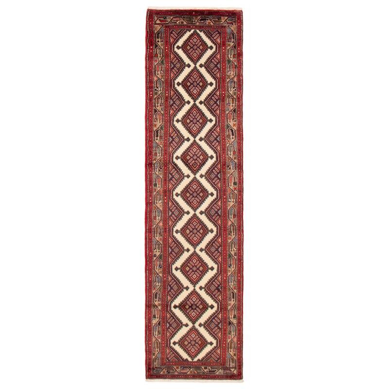 ECARPETGALLERY Hand-knotted Konya Anatolian Cream, Red Wool Rug - 2'6 x 9'10 - Cream/ Red - 2'6 x 9'10