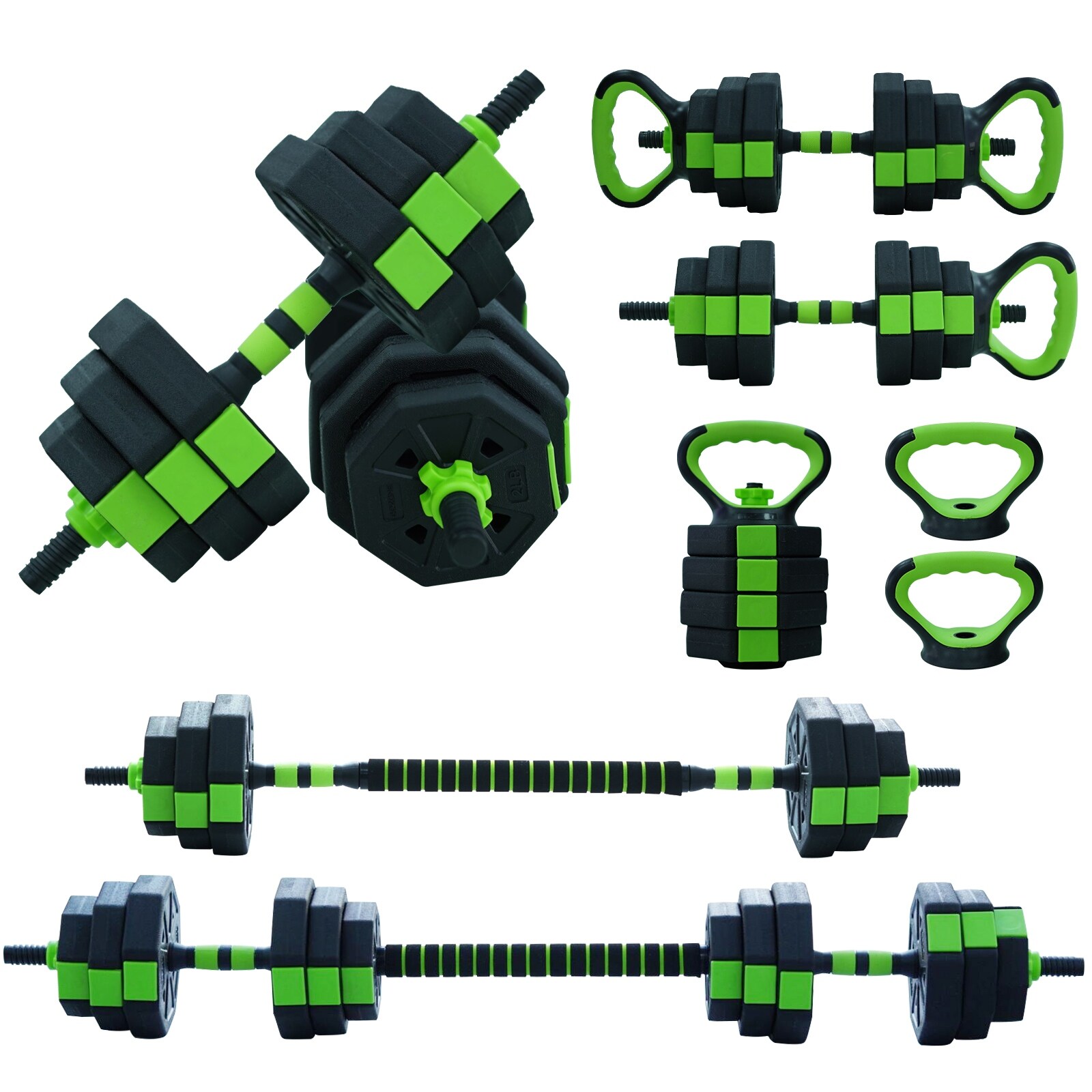 Adjustable Kettlebell Set 4 in 1 Adjustable Dumbbell Set 44lbs 66lbs 88lbs Weight Set Green 66 LBS