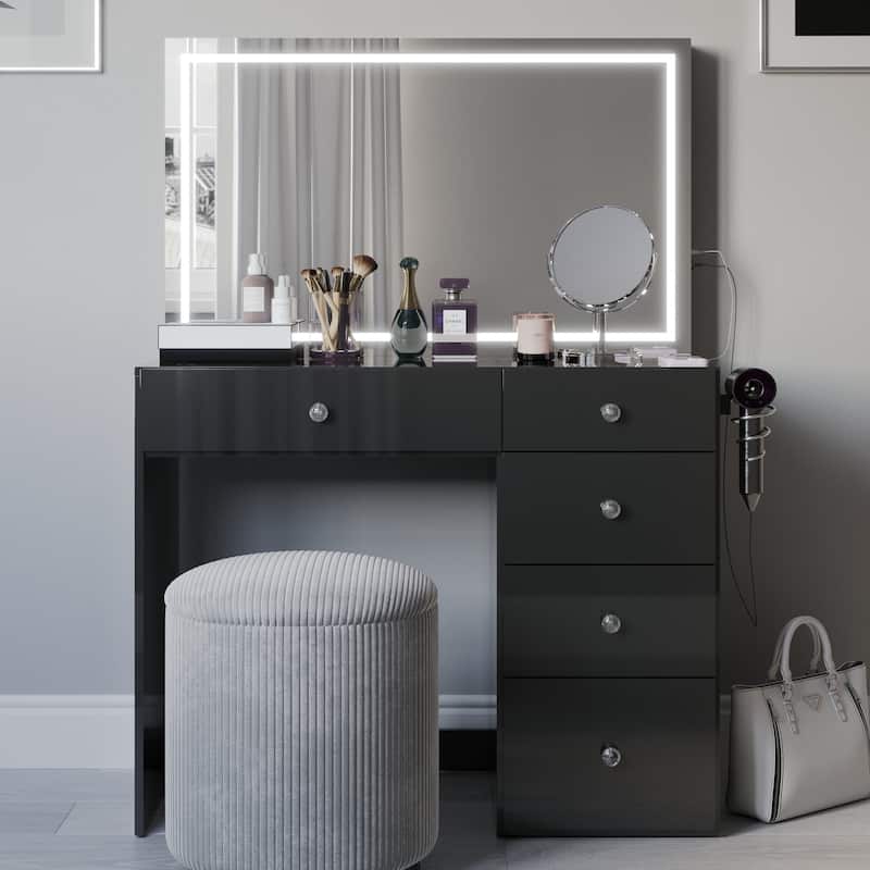 Boahaus Emilia Vanity Desk with Bluetooth Speakers & LED Mirror