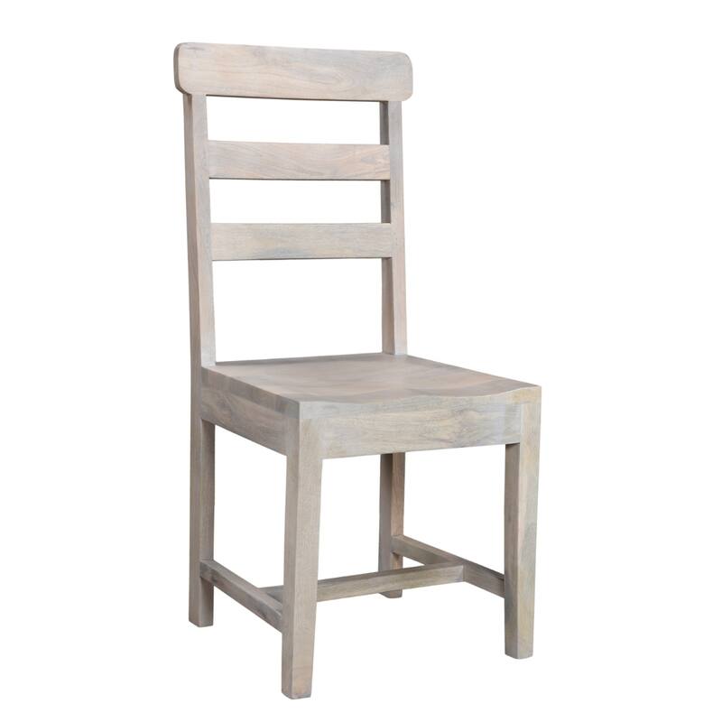 Set of 2 White Wooden Armless Dining Chairs with Ladder Back and for Kitchen or Dining Use - 39.5”H x 17.5”W x 17.5”D