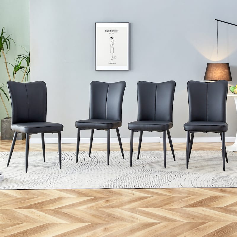 Modern Black PU Chair Set-Four Pieces,The Backrest Has A Vertical And Smooth Line Design.Suitable For Placement