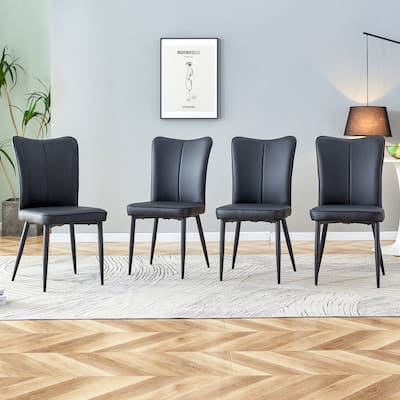 Modern Minimalist Dining Chairs Set of 4 w/ PU Leather Seat Cushions & Curved Backrest for Restaurants Bedrooms & Living Rooms