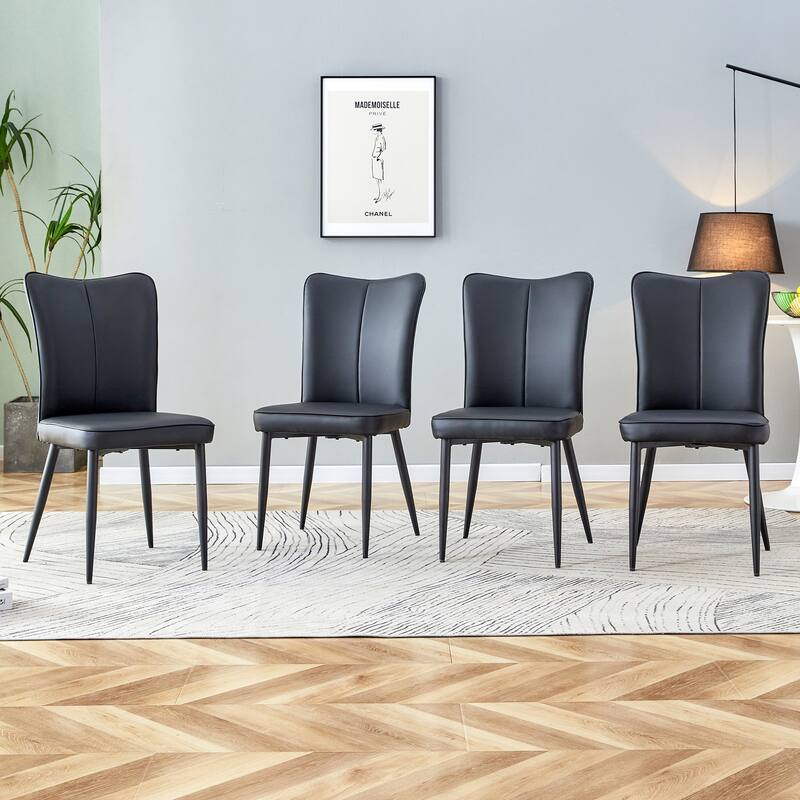 Modern Minimalist PU Upholstered Dining Chairs with Metal Legs - Set of 4 - Black