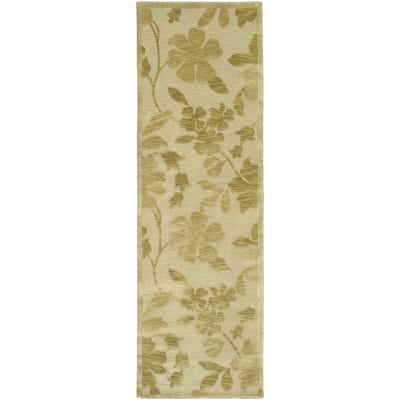 Hand-knotted Green/Beige Floral Karur Semi-Worsted Wool Runner Area Rug - 2' 6" x 10'