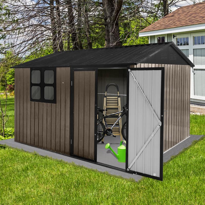 10'x8' Outdoor Metal Storage Shed with Lockable Door for Patio Furniture and Tools