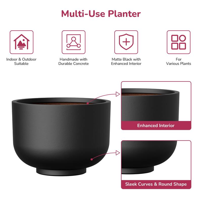 Concrete Planter / Pot Lightweight Planter Bowl with Drainage Holes