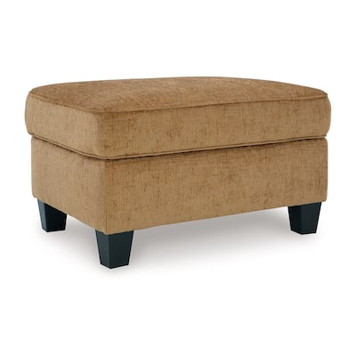 Erin Ottoman with Corner Block Frame, 33 Inch Light Brown Polyester