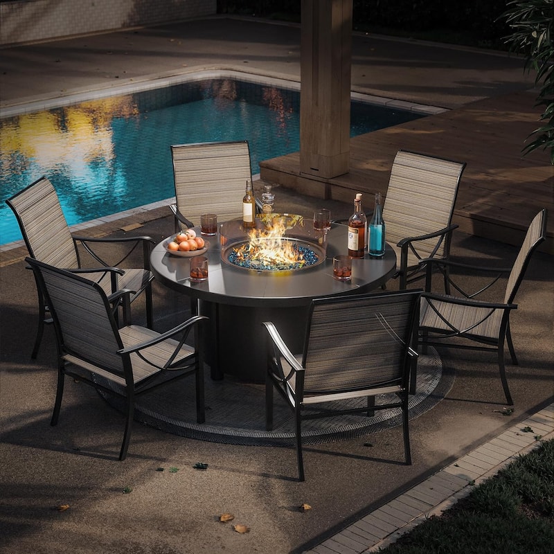 Kullavik Textilene Chairs and Round Gas Fire Pit Table, Outdoor Patio Furniture Set