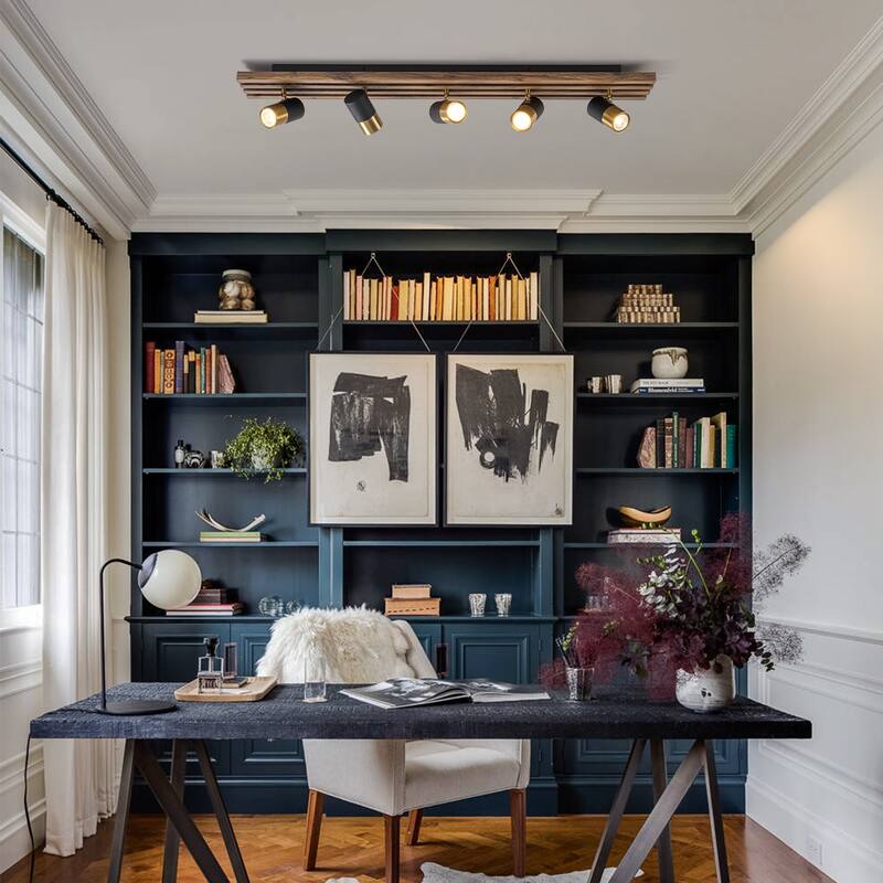 Modern Farmhouse 5-Light Flush Mount Ceiling Fixture Track Lighting with Rotating Head - Black