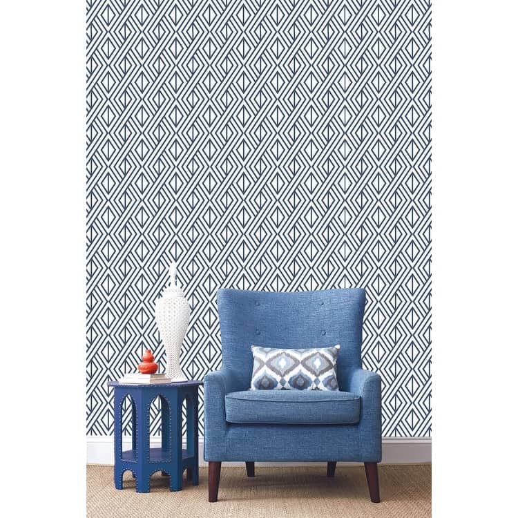NextWall Navy Diamond Geometric Peel and Stick Removable Wallpaper - 20.5 in. W x 18 ft. L