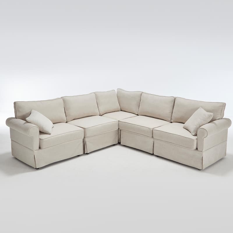 94" Linen L-Shaped 5-Seater Sectional Sofa with Reversible Design and Rolled Arms