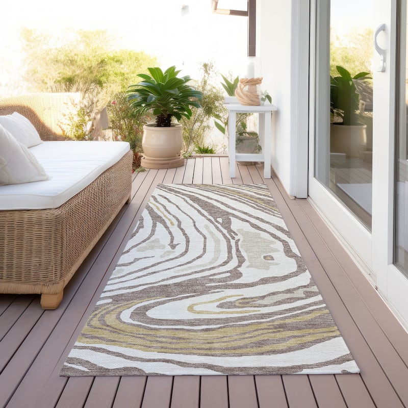 Machine Washable Indoor/ Outdoor Abstract Brushstrokes Chantille Rug