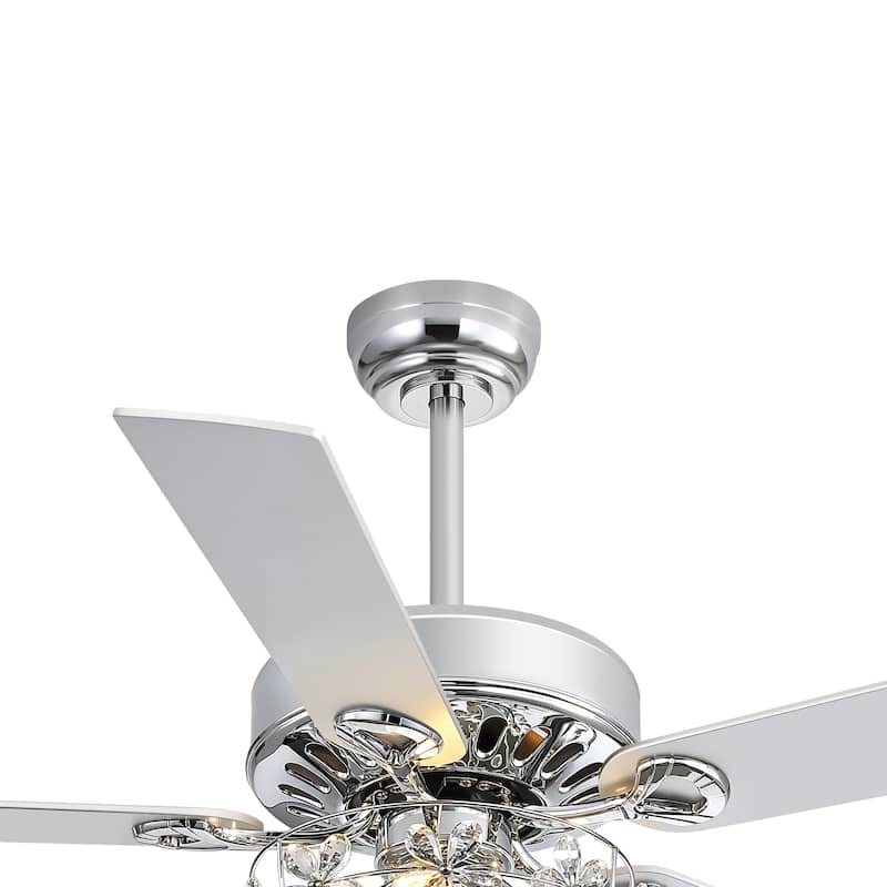 52" Chrome Crystal Ceiling Fan with Lights, Remote Control, Reversible DC Motor, 6-Speed Indoor Ceiling Fan with 5 Silver Blades