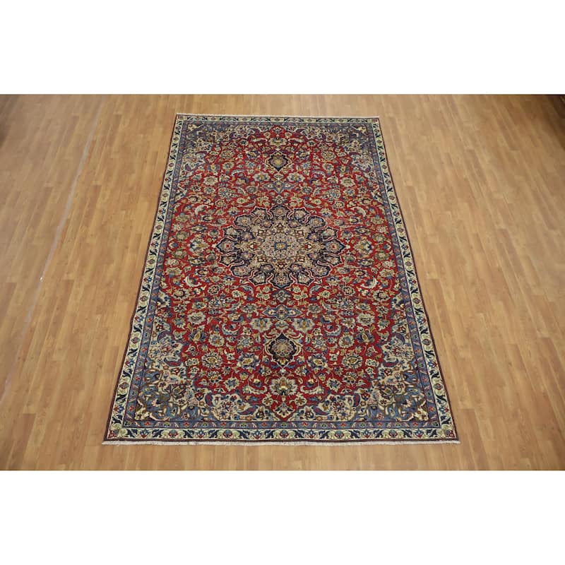 Hand Knotted Oriental 100% Wool Carpet Traditional Floral Red Najafabad Area Rug - 10' 5'' X 6' 8''