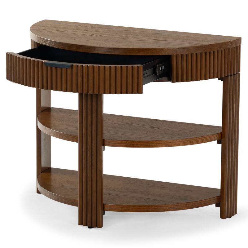 SAFAVIEH Couture Shelbie Reeded 1-Drawer 2-Shelf Half Moon Console Table - 32"W x 16"D x 26"H