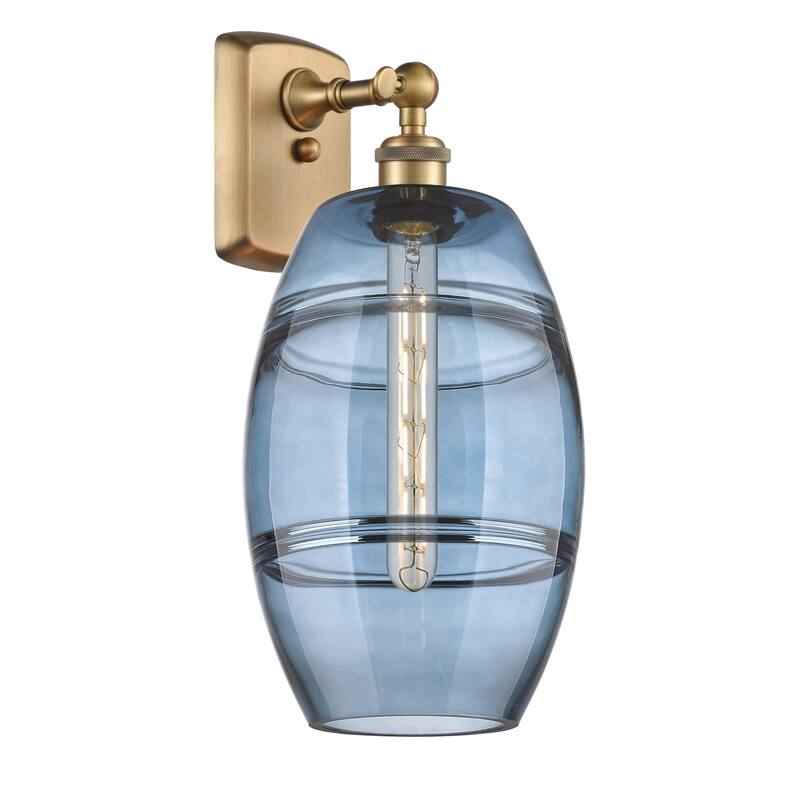 Innovations Lighting 516-1W-11-8 Vaz Sconce Vaz 11" Tall Wall Sconce - Brushed Brass / Princess Blue