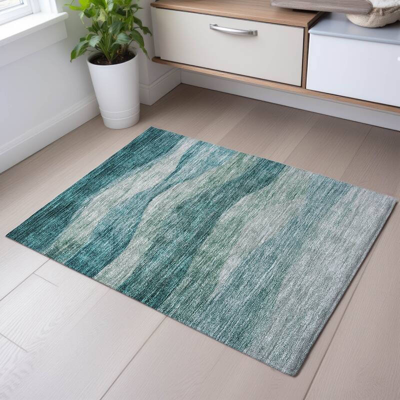 Premium Washable Super Soft Cool Modern Wvave Mayfield Rug - Seafoam - 1'8" x 2'6"