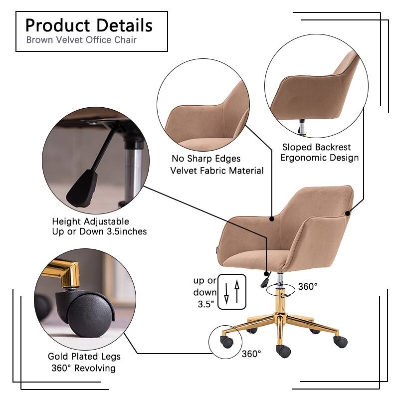 Velvet Adjustable Height Home Office Swivel Chair with Universal Wheel