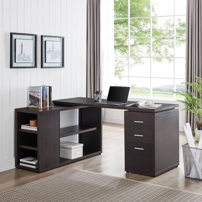 Executive L-Shaped Desk with Drawers, Large Modern Computer Desk with Storage Drawers, File Storage Desk for Home Office