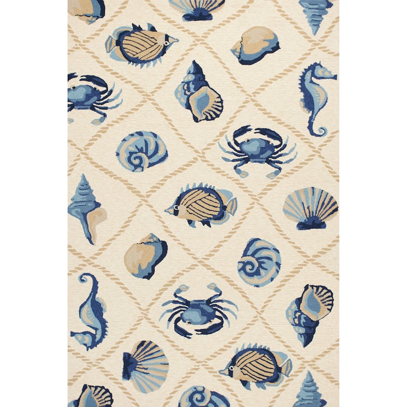 Handmade Nautical Seaside Outdoor Area Rug by Havenside Home - 7'6" x 9'6" - Sand