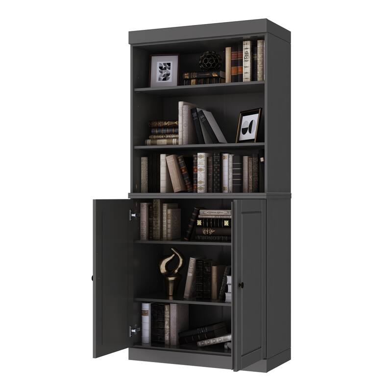 Palace Imports Solid Wood 6-Shelf Bookcase, Raised Panel Doors, Adjustable Shelves