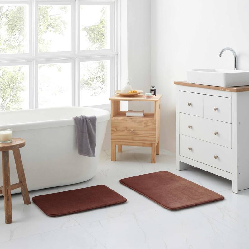 Sweet Home Collection Memory Foam 2 Piece No Slip Back Bath Mat Rug Sets - Brown