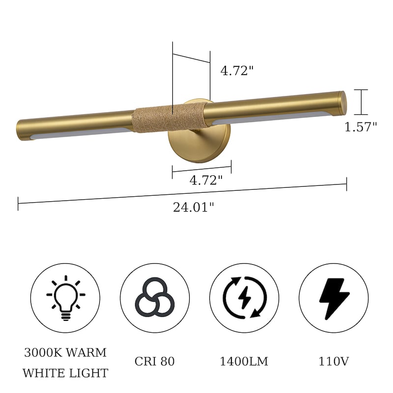 24" Mid-Century Modern Dimmable LED Bathroom Vanity Light Picture Light Art Lights for Wall - Gold
