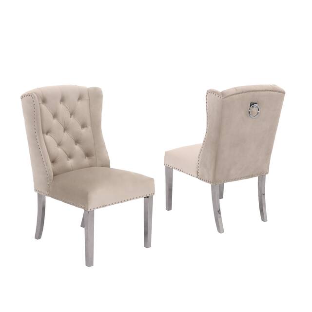 Best Quality Furniture Dining Chair Nail-Head Trim Tufted Hanging Ring - Set of 2 - Beige