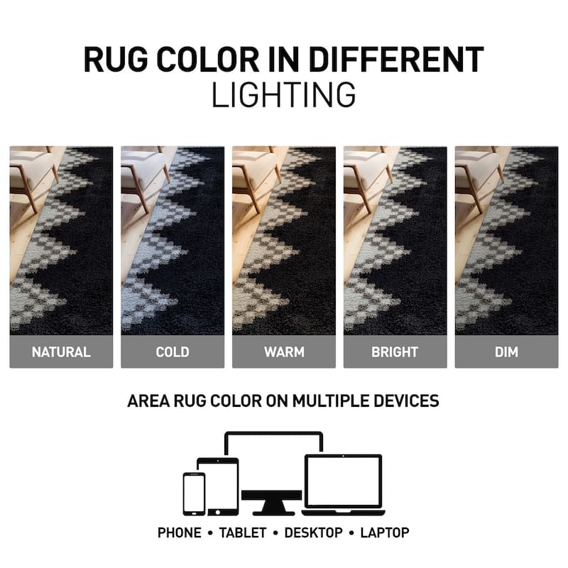 Geometric Shag Rug - Soft & Stylish - Anthracite Dark Gray - Medium Pile, Easy to Clean