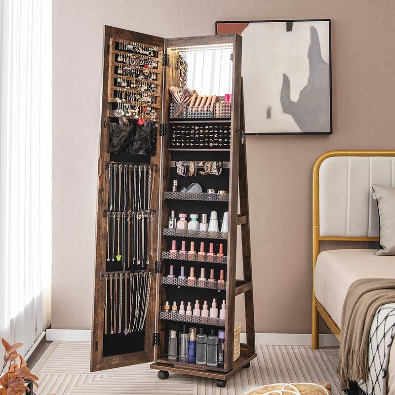 Gymax 64'' Jewelry Organizer Lockable Jewelry Cabinet Armoire w/