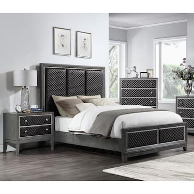 Modern Gray Upholstery 3pc Bedroom Set Bed Chest Nightstand