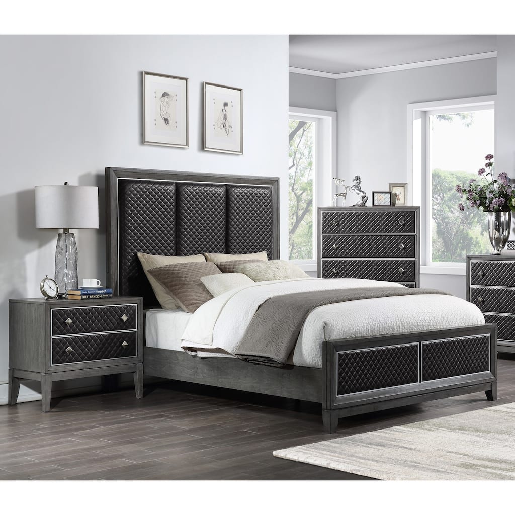 Modern Gray Upholstery 3pc Bedroom Set Bed Chest Nightstand