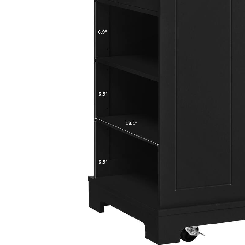 Fluted Kitchen Island with Trash Can Storage Cabinet, Power Outlet, Rolling Kitchen Islands on 5 Wheels with 3 Open Side Racks