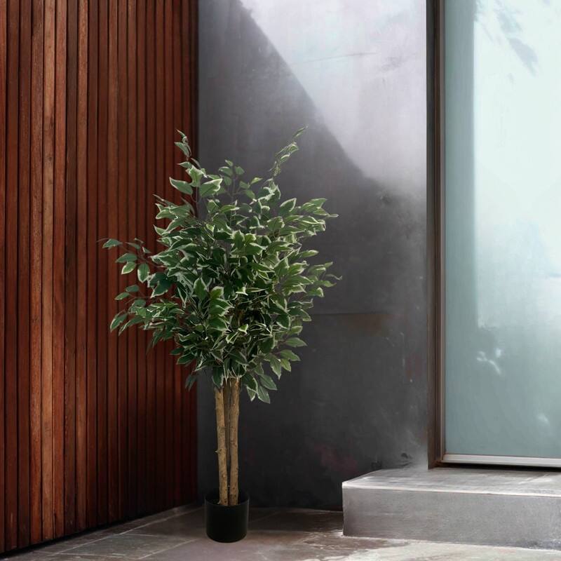 XBrand 47.2 in Two-Tone Variegated Artificial Ficus Tree, Indoor or Outdoor