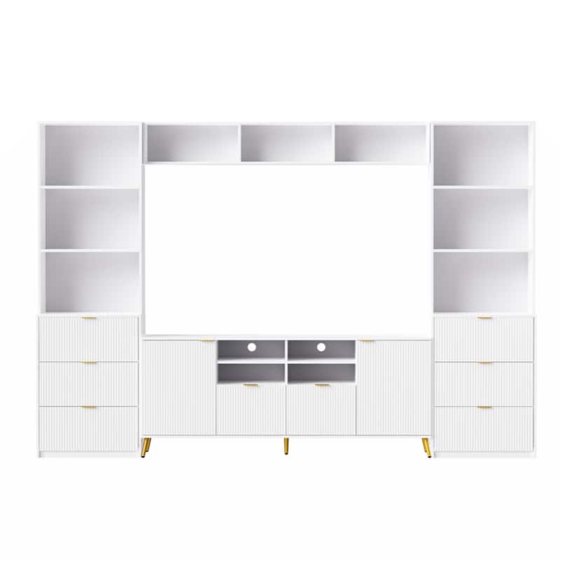 4-Piece Entertainment Wall Unit with 13 shelves,8 Drawers and 2 Cabinets,for TVs Up to 70"