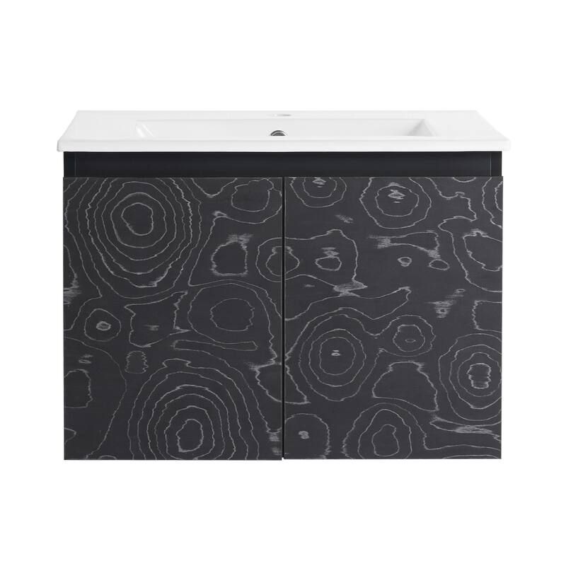 24" Floating Wall-Mounted Bathroom Vanity with Soft-Close Doors, Ceramic Sink, Eco-Friendly Plywood Base