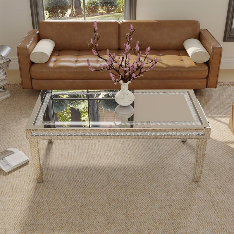 Modern Large Rectangular Mirrored Table Coffee Table with Crushed Diamonds Inlay - 47.24”x23.62”x17.72”