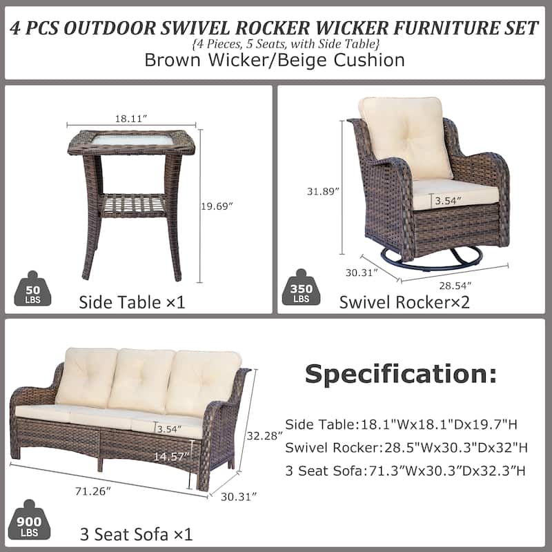 Outdoor Patio Furniture-Wicker Conversation Swivel Rocker Chairs Sets