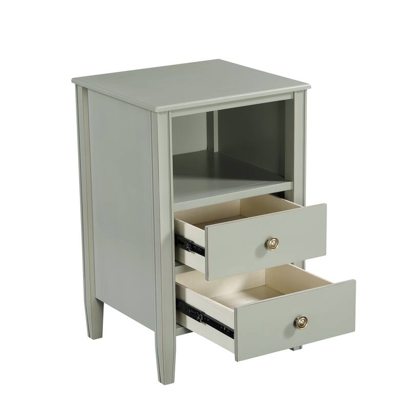 2- Drawer Nightstand with Open Shelf and Brushed Gold Hardware No Assembly