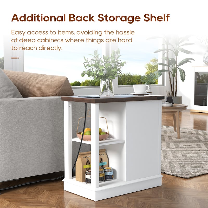 2 Pcs Side Table with Charging Station with Storage Shelf and Drawers