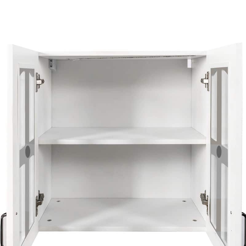 Glass Door Wall Cabinet - Floating Display Cabinet with Shelves for Kitchen, Bathroom, Living Room